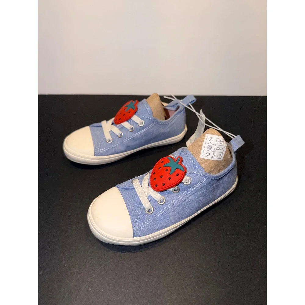 NEW Old Navy‎ Toddler Girls Blue Canvas Strawberry Sneakers Low Top Shoes Sz 9